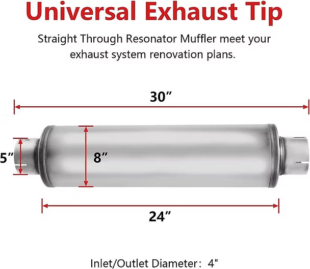 30" Stainless Steel Resonator Muffler (4" & 5" Inlet-Outlet)
